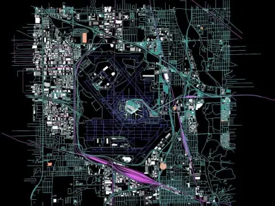 Chicago OHare ORD Airport Roads Buildings Public Transport 3D model