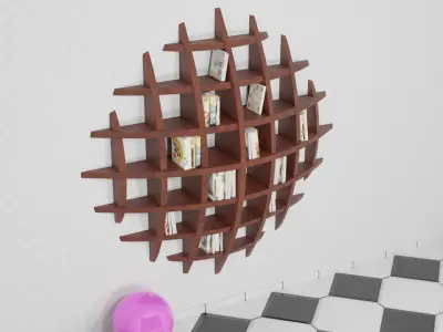 Wooden bookshelf spherical style furniture 3D model