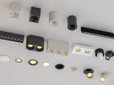 Modern downlight and spotlight combination exposed 3D model