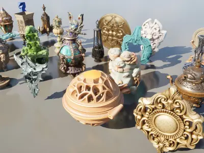 Medieval Fantasy Objects Pack 25 AI Pieces 3D model