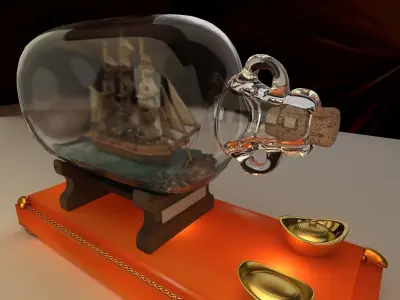 Chinese ship in the bottle 3D model