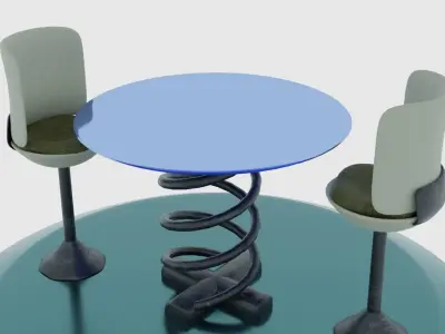 Glass table and chair Free low-poly 3D model