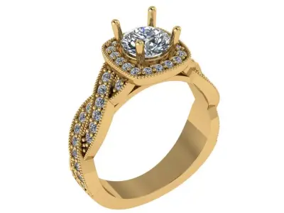 round diamond cushion shape halo criss cross ring  3D print model