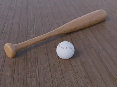 Baseball bat and ball 3D model