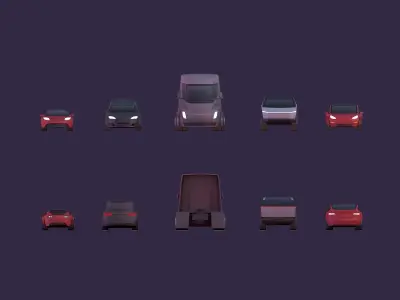 Cartoon Low Poly Tesla Electric Cars Pack Low-poly 3D model