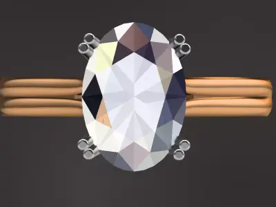single solitair ring  ovel diamond 3D print model