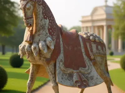 Ancient Asian Terracotta Horse 3D Dynasty Equestrian Sculpture Low-poly 3D model