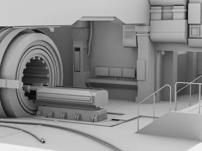 Sci Fi Interior Room of Spaceship Laboratory Low Poly  3D Model Low-poly 3D model