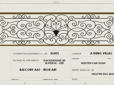 Art iron balcony AA1- 3D model with 2D drawings ready 3D model