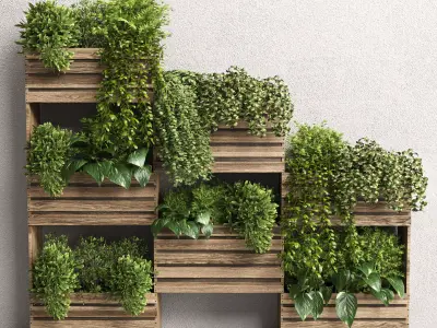 Indoor plant-plant stand  bax wood vase 04 Low-poly 3D model