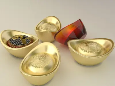 Chinese Gold Ingot  3D model 33