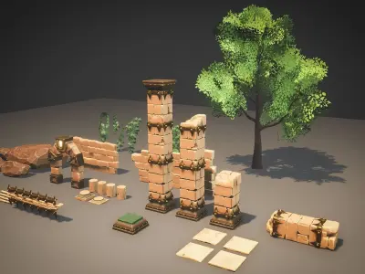 Stylized Modular Ruins Pack Low-poly 3D model