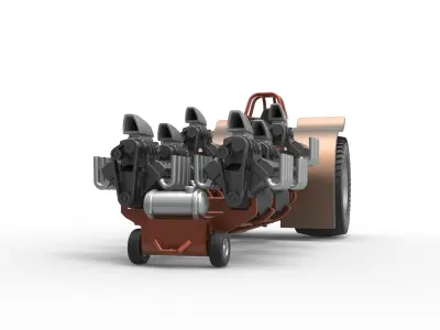 Pulling tractor with 6 engines V8 Version 3 Scale 1 to 25 3D print model