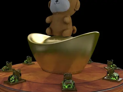 Chinese display stand with monkey doll  3D model