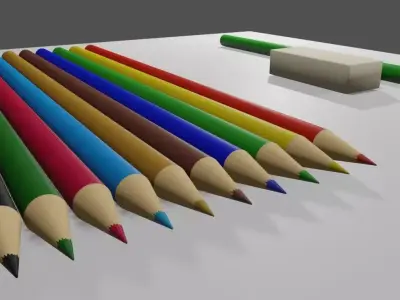 Colored Pencils - Eraser - Graphite - Lapis de cor Low-poly 3D model