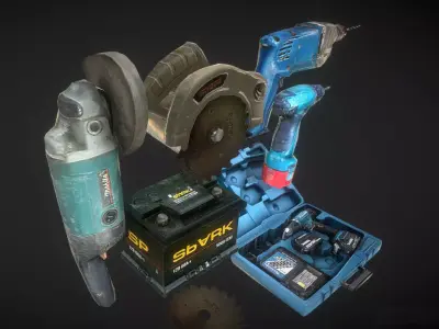 drill tools saw low poly Low-poly 3D model
