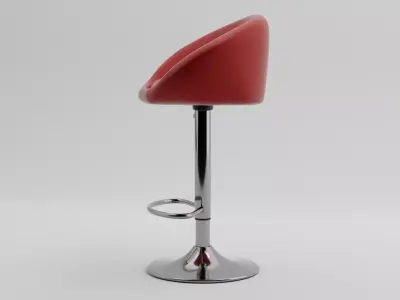 Modern Red Leather Bar Stool Chrome Base  PBR 3D Model 3D model