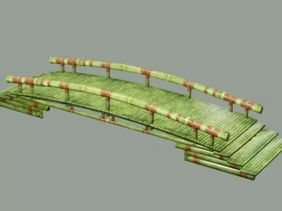 Wooden Medieval Bamboo Bridge 02 Low Poly 3D Model Low-poly 3D model