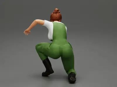 Young Woman Working In Service Station sitting and fixing a car 3D print model