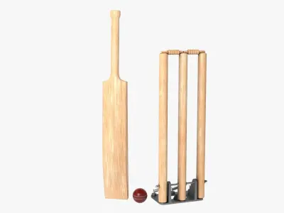 Wooden Cricket Set Low-poly 3D model