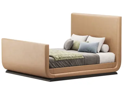 Double bed with upholstered headboard 3D model