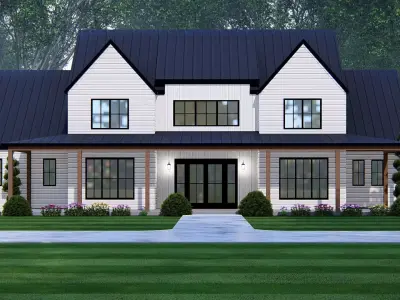 American Wooden Ranch Farmhouse Barndominium  Home Exterior 3D model