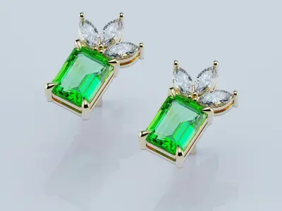 Earrings Studs Emerald 6x8  3D print model