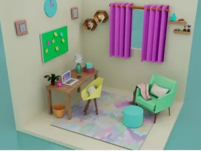 LowPoly Home Office Free low-poly 3D model