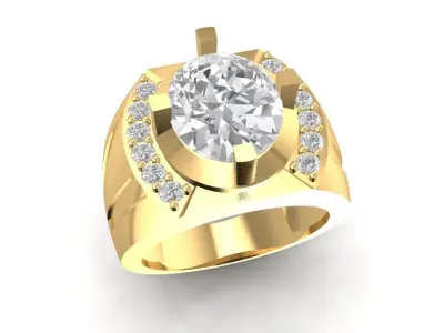 Luxury Men Round Gemstone Ring with Diamond Side Stones 3D  2047 3D print model