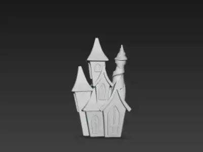 3D Model of Gray Haunted House Happy Halloween Building 3D print model