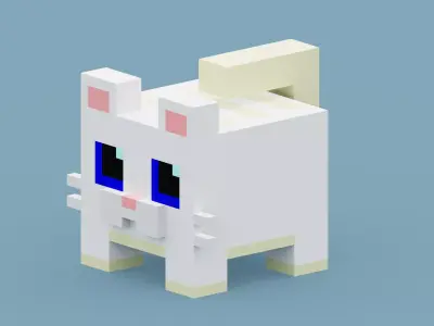 Voxel White Cat Low-poly 3D model