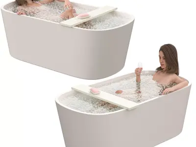 Woman in Bathtub - Relaxation Scene with Wine and Bubbles Low-poly 3D model