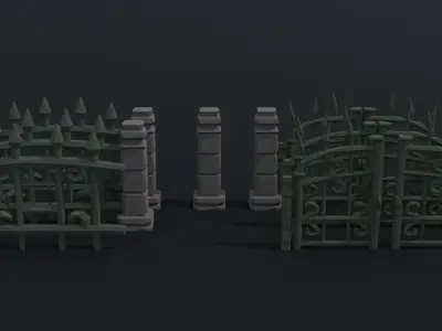 Cartoon fantasy cemetery fence kit 2 Polygonal Style Low-poly 3D model