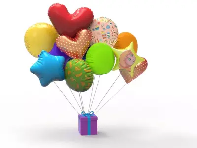 balloons colorful with gift box 3D model
