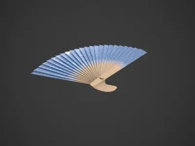 Spotty Blue Wooden Handheld Fan Low-poly 3D model