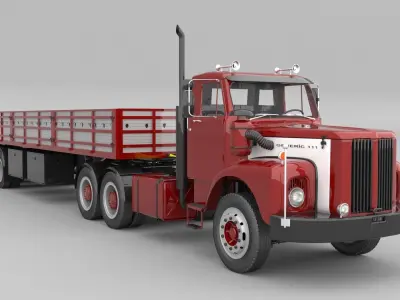 1975 Semi Truck Double Axle And Trailer 3D model