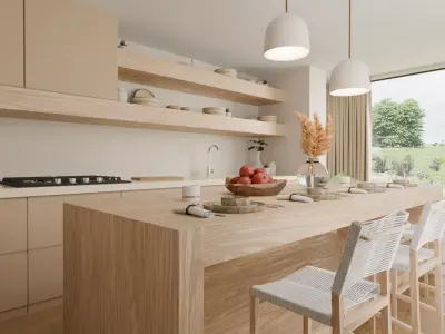 Minimalistic light wood neutral colors kitchen  Free 3D model