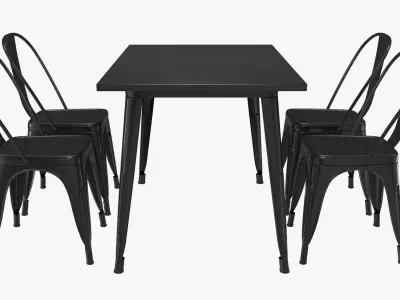 Outdoor Black Dining Table with Chairs 3D model