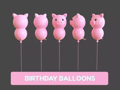 Birthday Balloons  - Colorful Party Decoration Prop 04  Low-poly 3D model