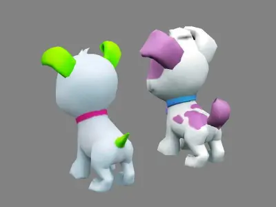 Cartoon puppy - white male dog - Pet dog Low-poly 3D model