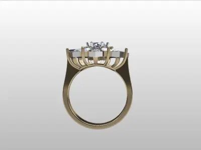 two pieces ring with round and baguette gemstone  3D print model