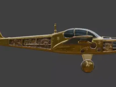 Stylized 3D Steampunk Sleek Gold Interceptor Low-poly 3D model
