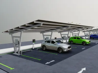Low Poly Solar Carport Type-1 Pack Low-poly 3D model
