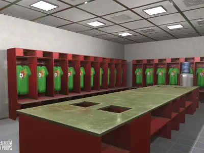Football locker room - interior and props Low-poly 3D model