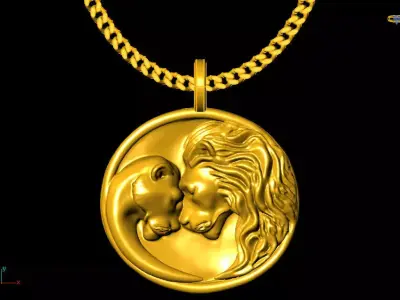 lion family pendant charms - one inch pendant 3D print model