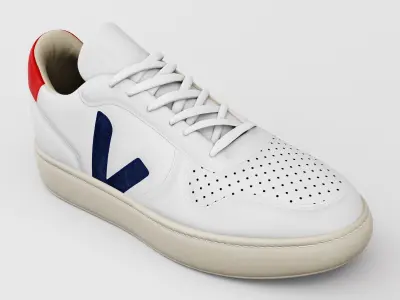 Casual Sneaker Leather Veja Style - White Red Blue Low-poly 3D model