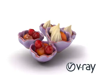 Lavender Ceramic Plate with Meringue Desserts model pack Low-poly 3D model
