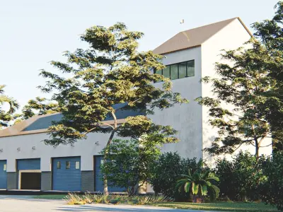 warehouse fire station with garage doors Low-poly 3D model