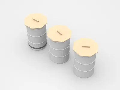 Metal Iron Cylinders With Wooden Covers On Top 3D model