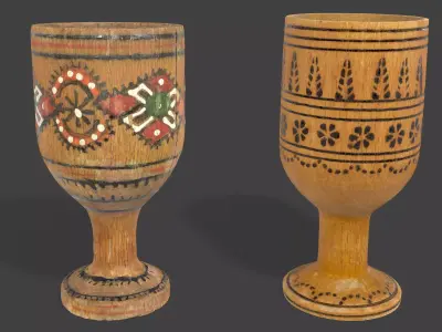 Vintage Wooden Goblets - 2 Models Low-poly 3D model